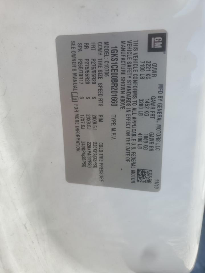 2011 GMC Yukon Slt VIN: 1GKS1CE00BR201660 Lot: 87091455