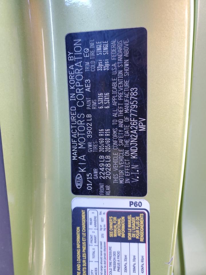 2015 Kia Soul VIN: KNDJN2A26F7795783 Lot: 87383565