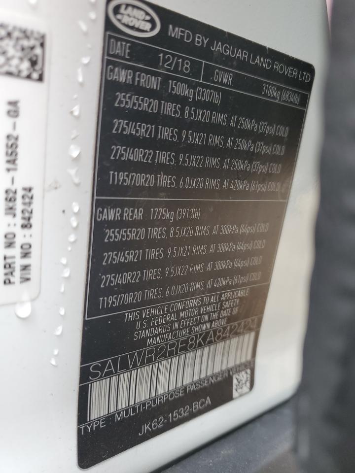 2019 Land Rover Range Rover Sport Supercharged Dynamic VIN: SALWR2RE8KA842424 Lot: 86638985