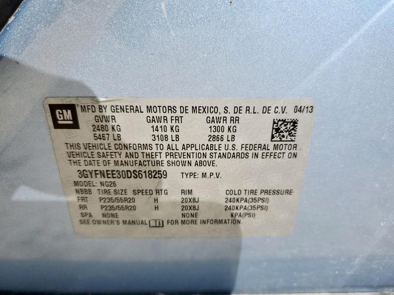 2013 Cadillac Srx Premium Collection VIN: 3GYFNEE30DS618259 Lot: 84209075