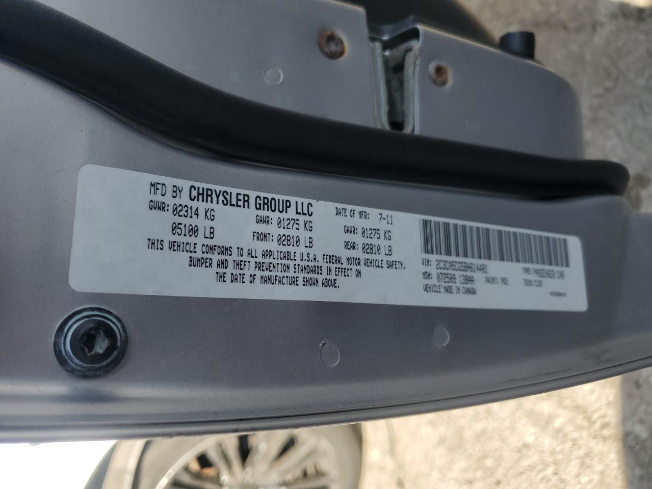 2011 Chrysler 300 Limited VIN: 2C3CA5CG5BH614481 Lot: 86798585