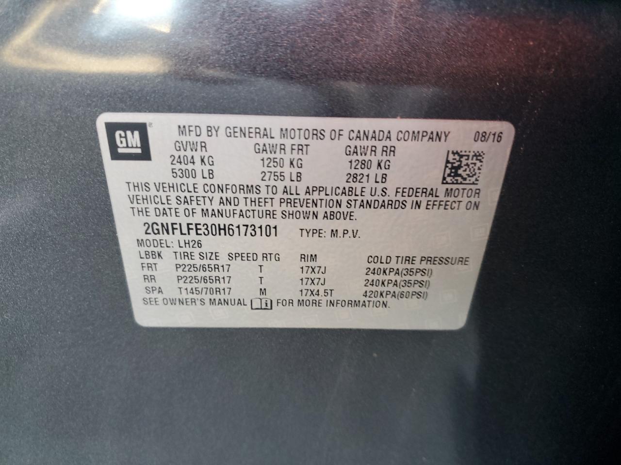 2017 Chevrolet Equinox Lt VIN: 2GNFLFE30H6173101 Lot: 85264275