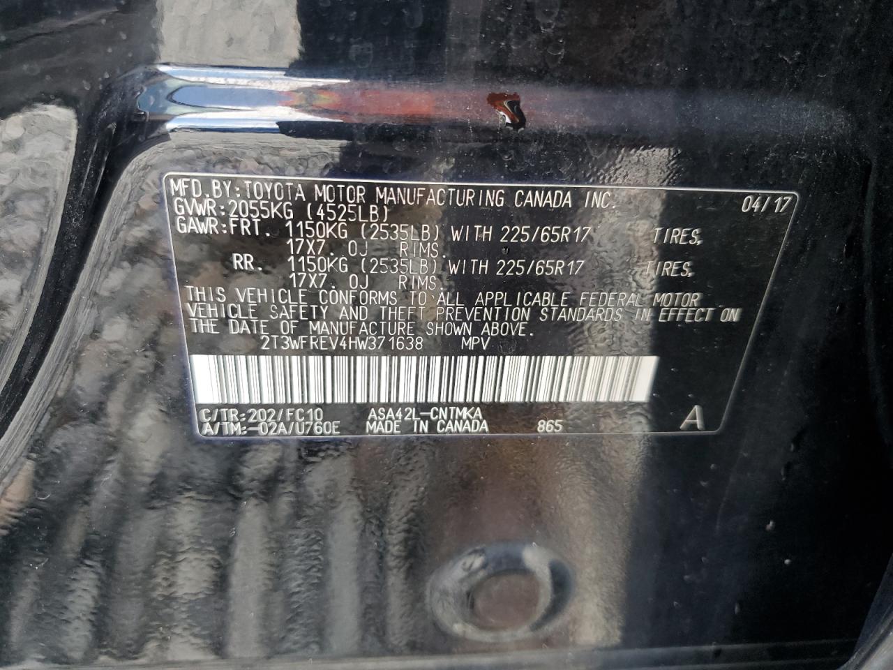 2017 Toyota Rav4 Xle VIN: 2T3WFREV4HW371638 Lot: 85333695