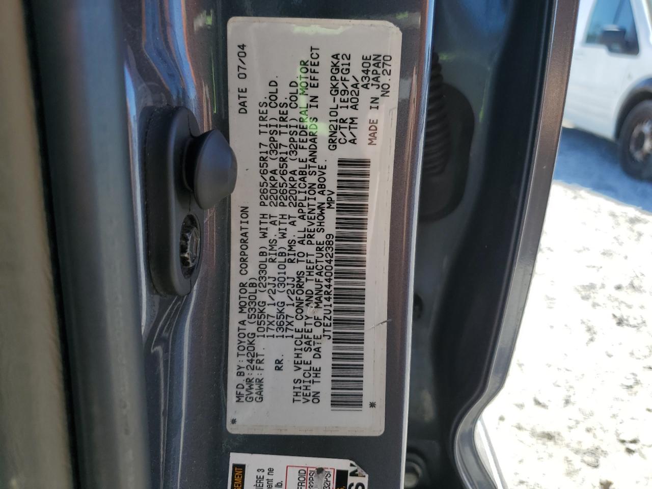 2004 Toyota 4Runner Sr5 VIN: JTEZU14R440042389 Lot: 82339375