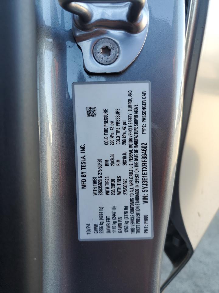 2024 Tesla Model 3 VIN: 5YJ3E1ETXRF884602 Lot: 90381845
