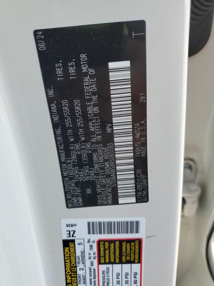 2024 Toyota Grand Highlander Xle VIN: 5TDAAAB5XRS065593 Lot: 86068355