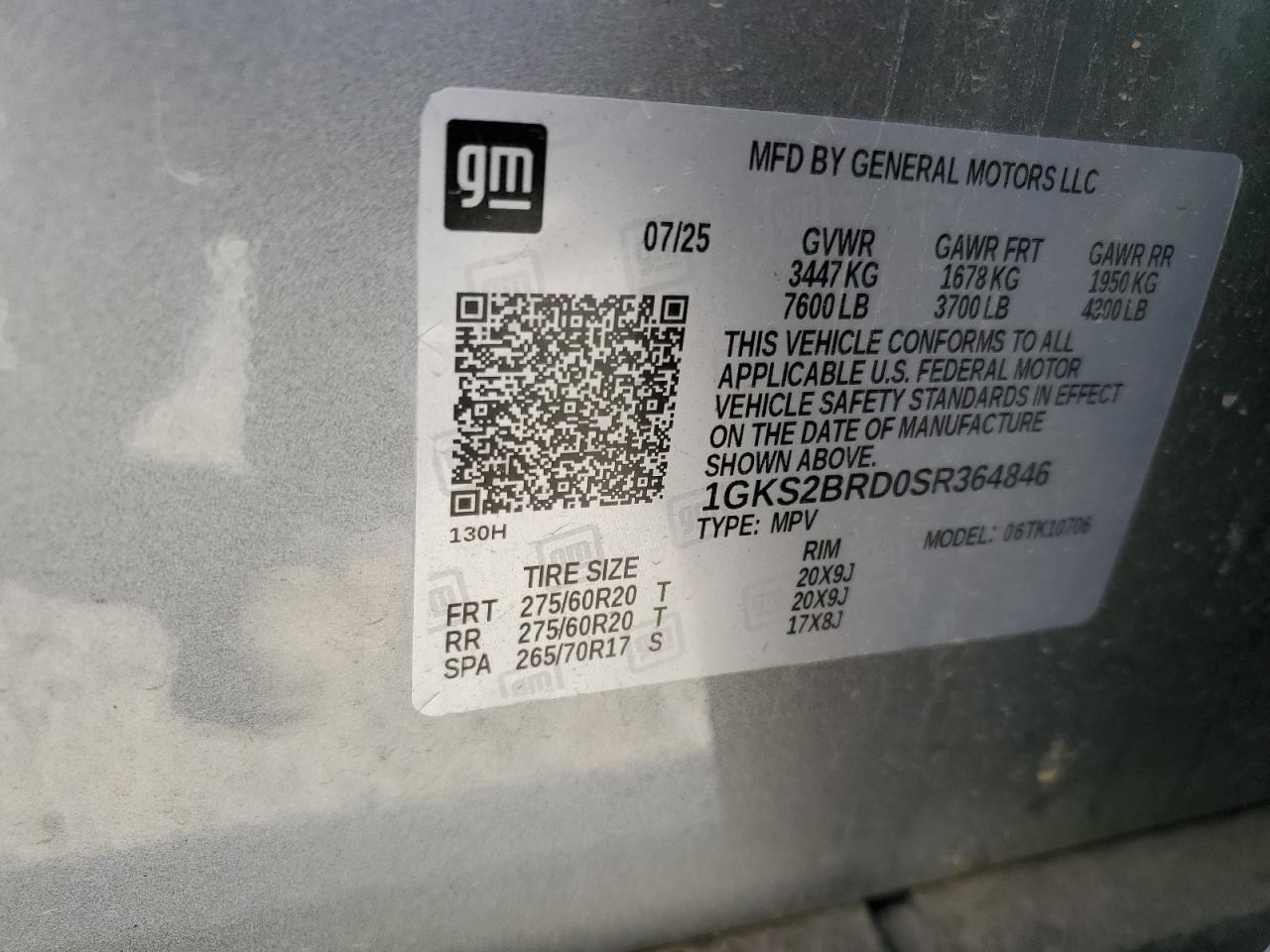 2025 GMC Yukon Elevation VIN: 1GKS2BRD0SR364846 Lot: 86782515