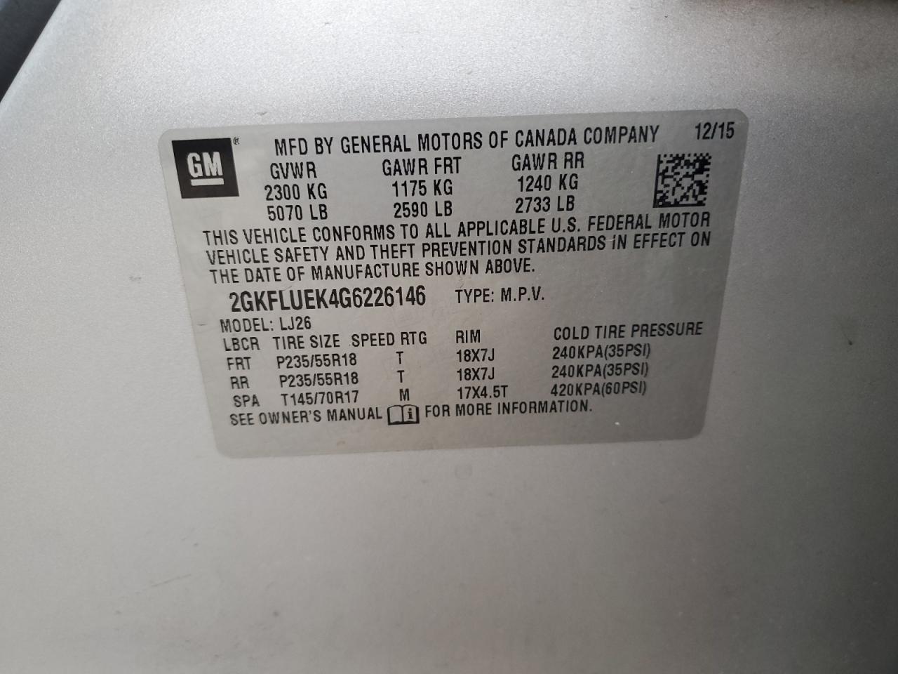 2016 GMC Terrain Slt VIN: 2GKFLUEK4G6226146 Lot: 82717705