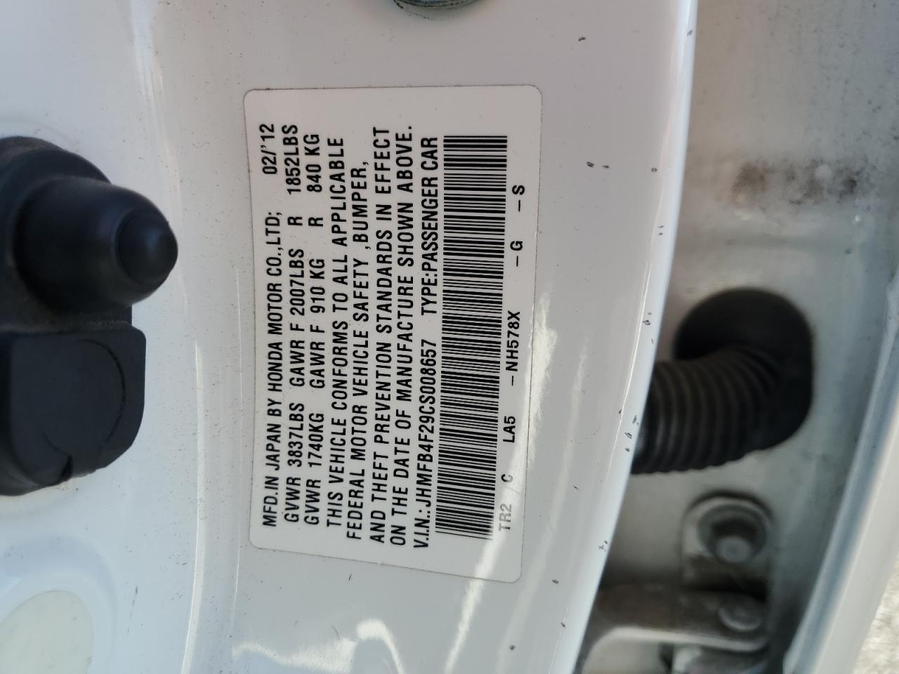 2012 Honda Civic Hybrid VIN: JHMFB4F29CS008657 Lot: 85588315