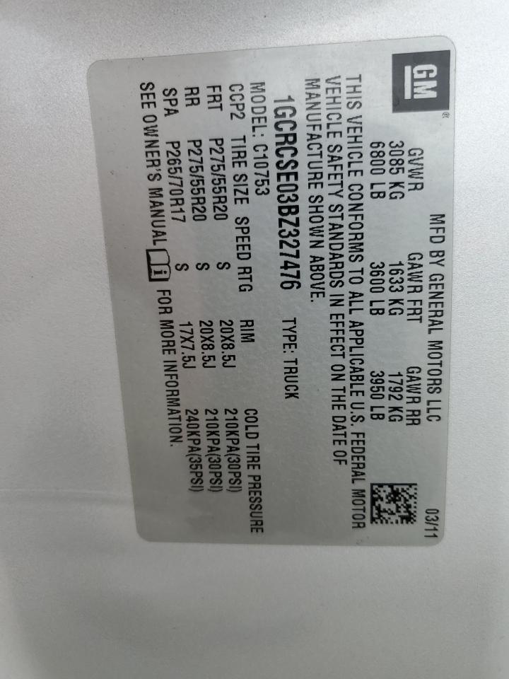 2011 Chevrolet Silverado C1500 Lt VIN: 1GCRCSE03BZ327476 Lot: 86465395