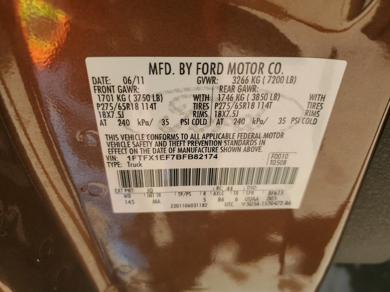 2011 Ford F150 Super Cab VIN: 1FTFX1EF7BFB82174 Lot: 85275415