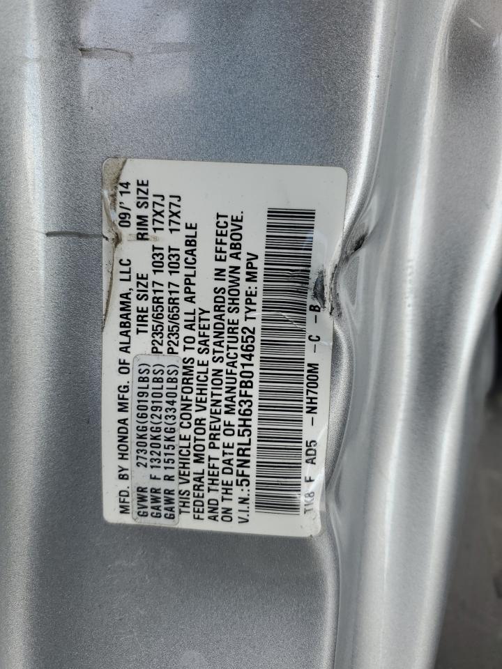 2015 Honda Odyssey Exl VIN: 5FNRL5H63FB014652 Lot: 82390125