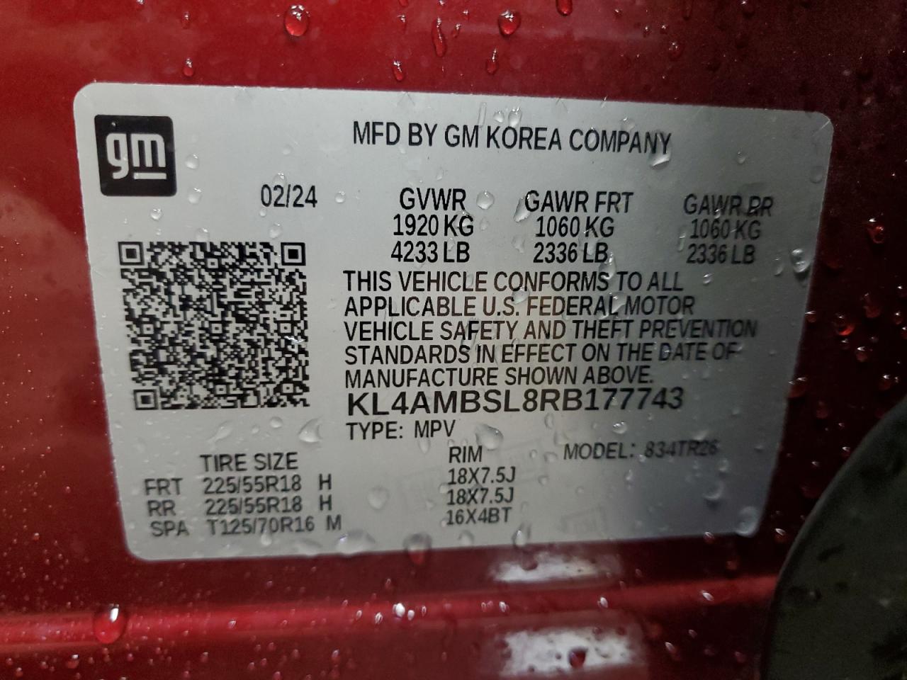 2024 Buick Encore Gx Preferred VIN: KL4AMBSL8RB177743 Lot: 90450195
