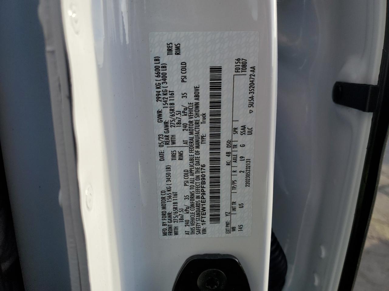 2023 Ford F150 Supercrew VIN: 1FTEW1EP9PFB90176 Lot: 89704665