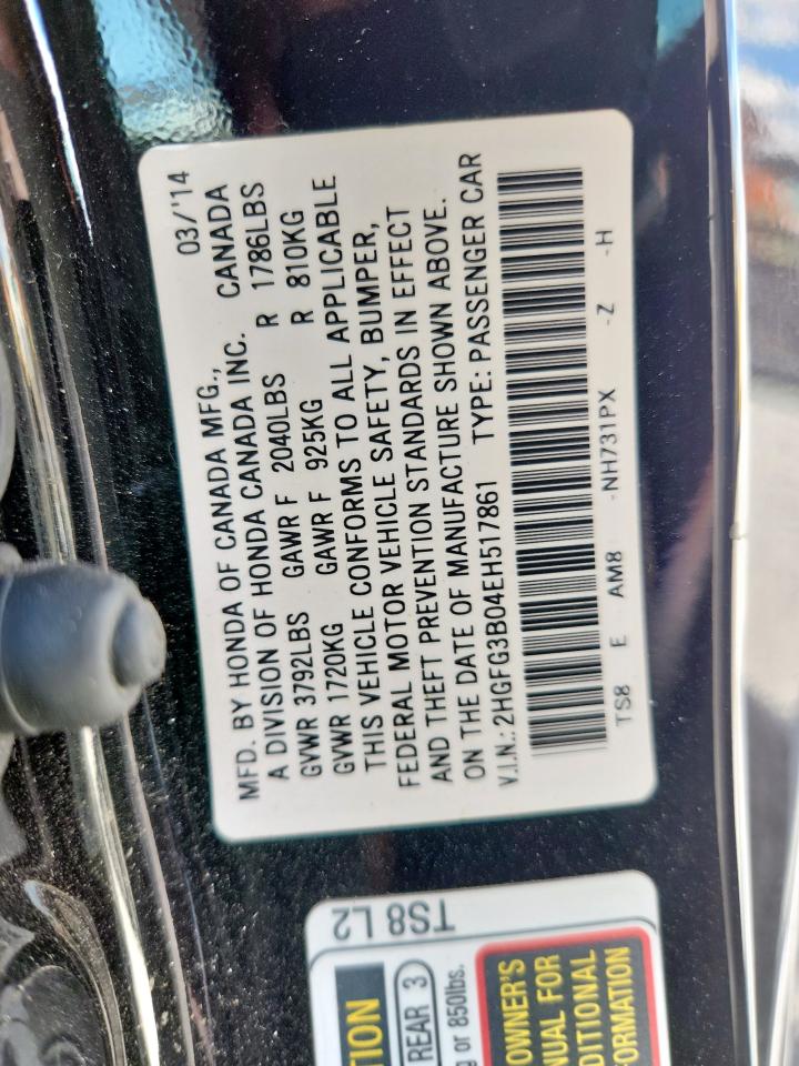 2014 Honda Civic Exl VIN: 2HGFG3B04EH517861 Lot: 85564455