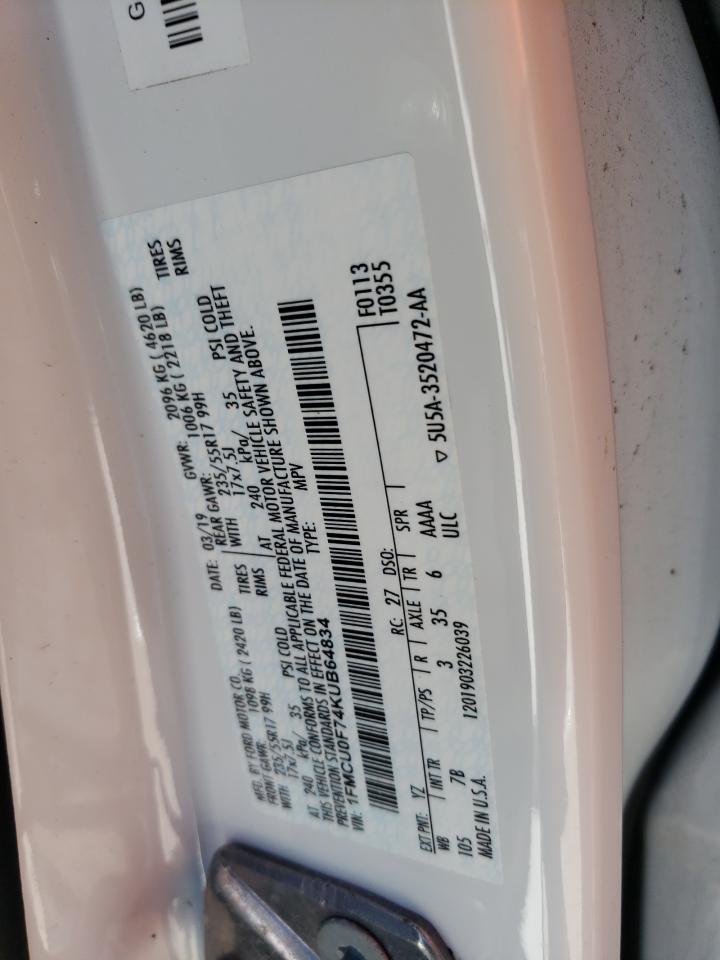 2019 Ford Escape S VIN: 1FMCU0F74KUB64834 Lot: 85336855