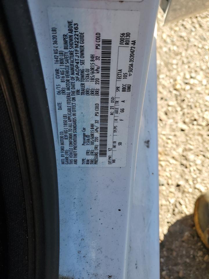 2015 Ford Fiesta S VIN: 3FADP4TJ1FM222163 Lot: 85644915