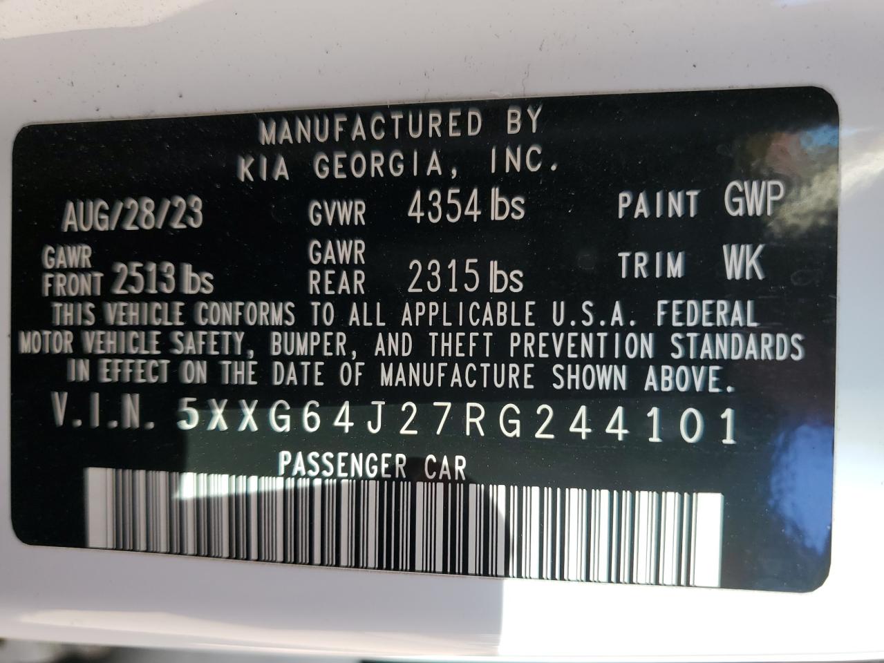 2024 Kia K5 Gt Line VIN: 5XXG64J27RG244101 Lot: 82769385