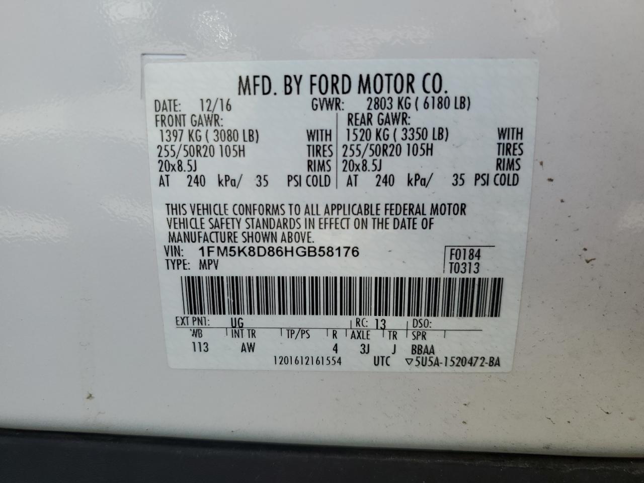 2017 Ford Explorer Xlt VIN: 1FM5K8D86HGB58176 Lot: 81965605