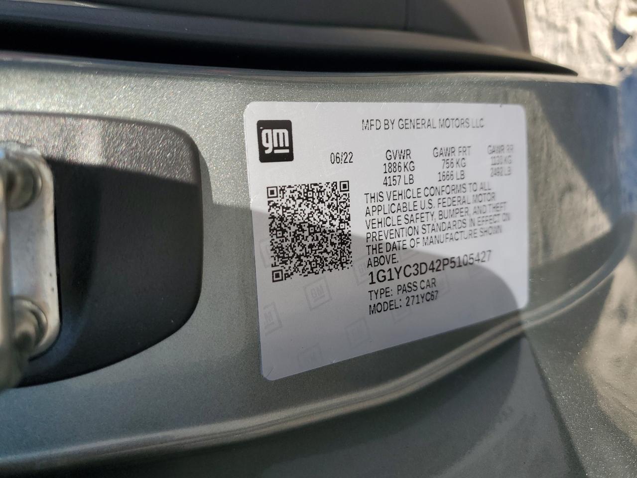 2023 Chevrolet Corvette Stingray 3Lt VIN: 1G1YC3D42P5105427 Lot: 82496705