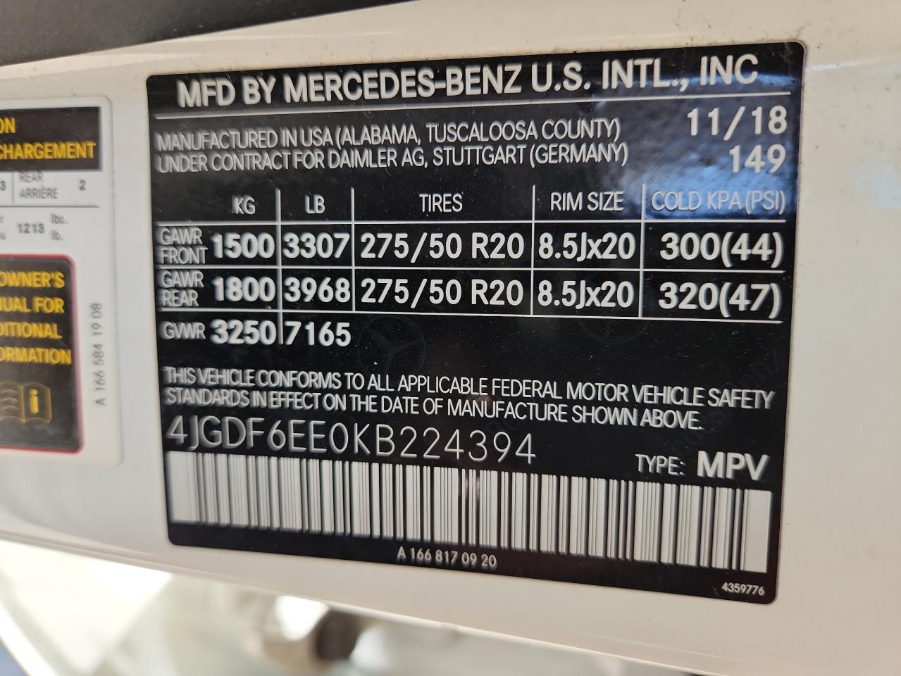 2019 Mercedes-Benz Gls 450 4Matic VIN: 4JGDF6EE0KB224394 Lot: 87307585