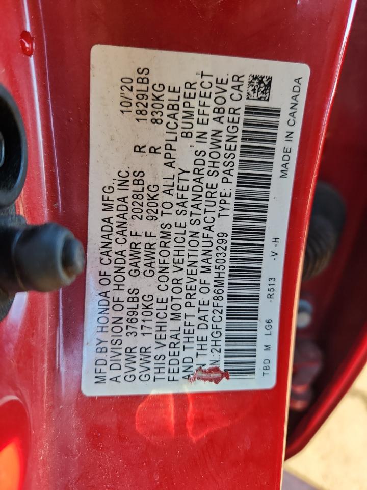 2021 Honda Civic Sport VIN: 2HGFC2F86MH503299 Lot: 83778645