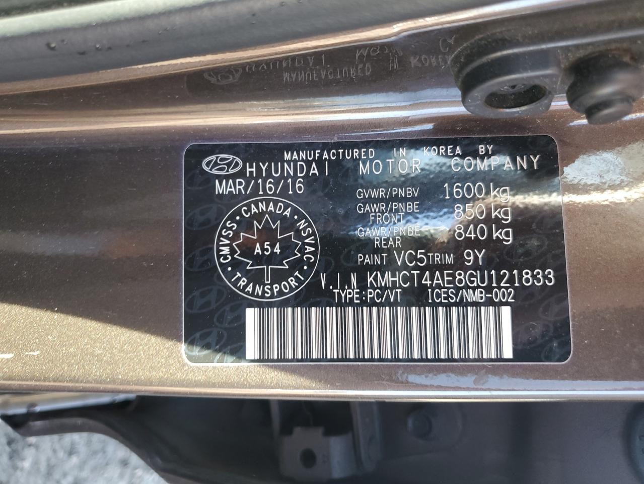 2016 Hyundai Accent Se VIN: KMHCT4AE8GU121833 Lot: 81647755