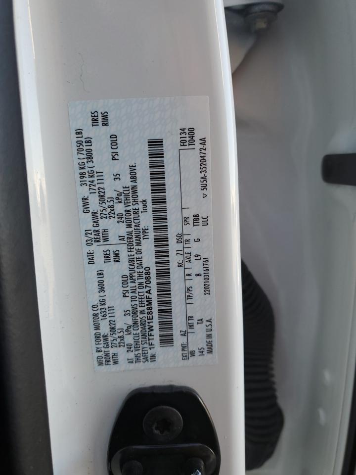 2021 Ford F150 Supercrew VIN: 1FTFW1E88MFA70880 Lot: 82351775