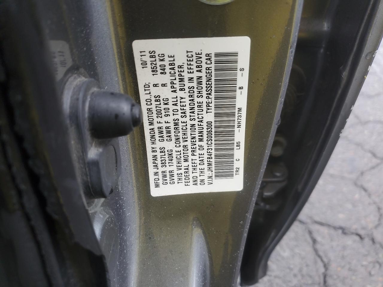 2012 Honda Civic Hybrid L VIN: JHMFB4F31CS006300 Lot: 84628215