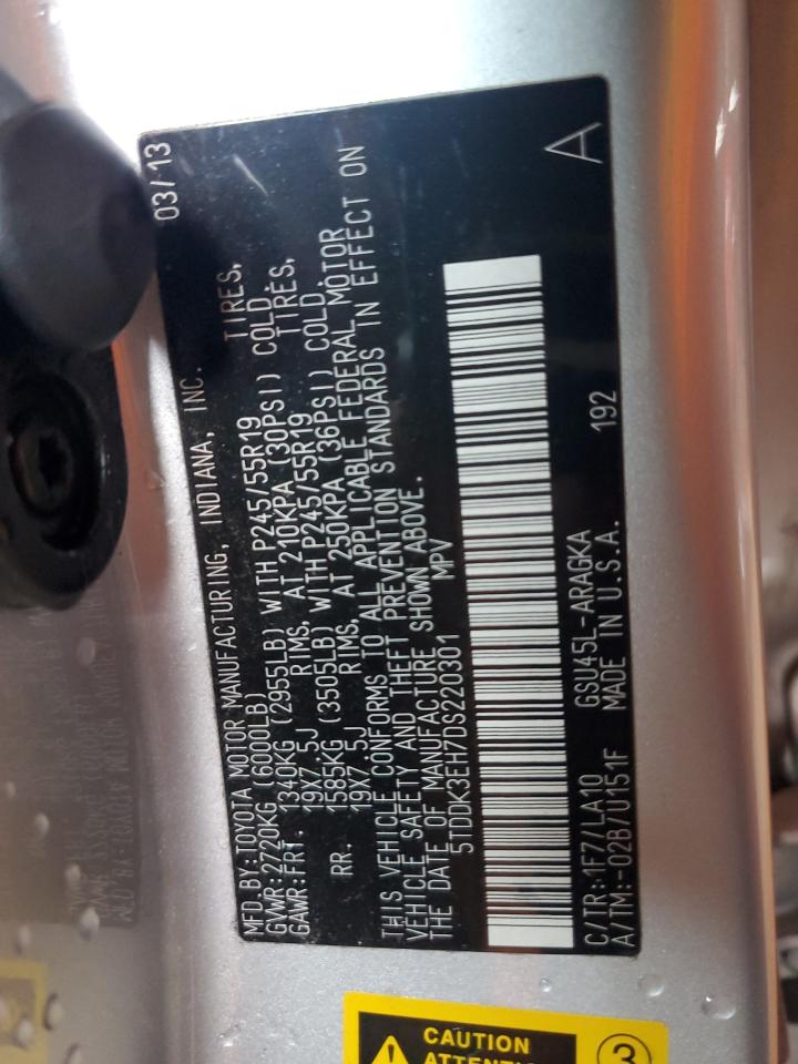 2013 Toyota Highlander Limited VIN: 5TDDK3EH7DS220301 Lot: 82511565