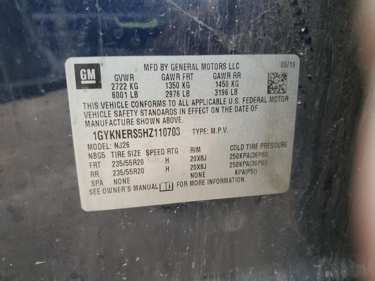 2017 Cadillac Xt5 Premium Luxury VIN: 1GYKNERS5HZ110703 Lot: 86618085