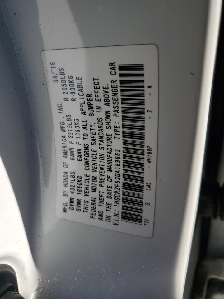 2016 Honda Accord VIN: 1HGCR2F52GA189662 Lot: 82330295