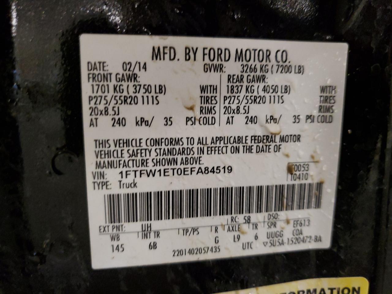 2014 Ford F150 Supercrew VIN: 1FTFW1ET0EFA84519 Lot: 82715575