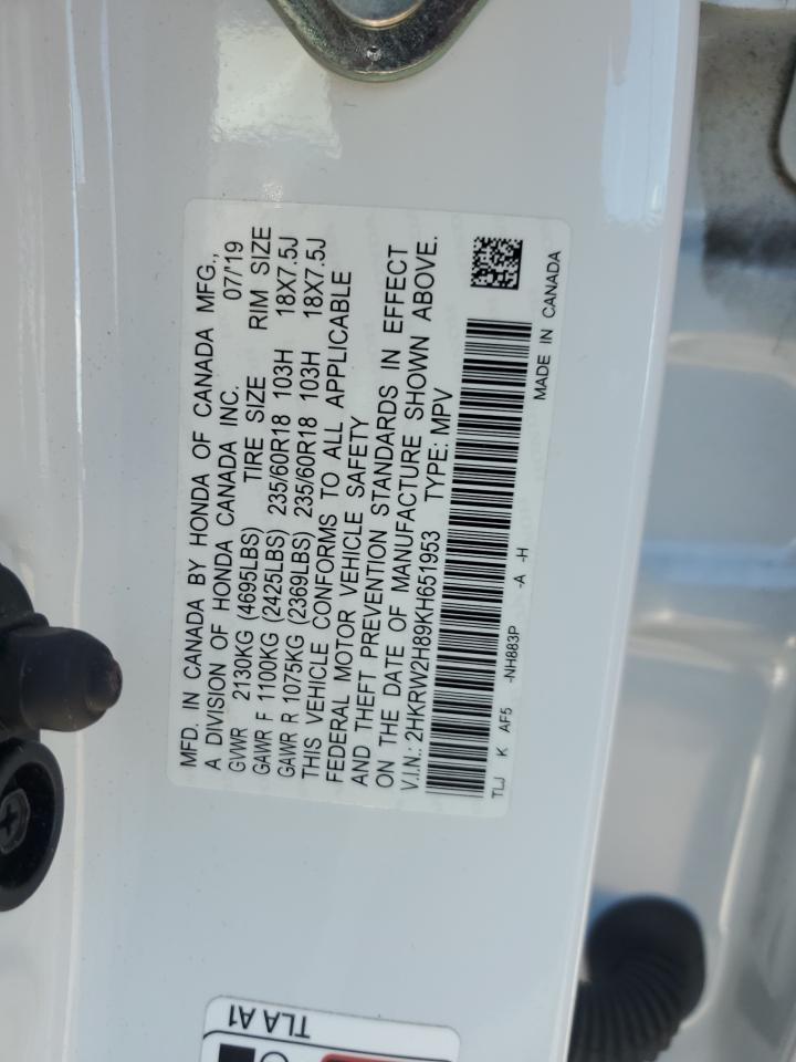 2019 Honda Cr-V Exl VIN: 2HKRW2H89KH651953 Lot: 82397545