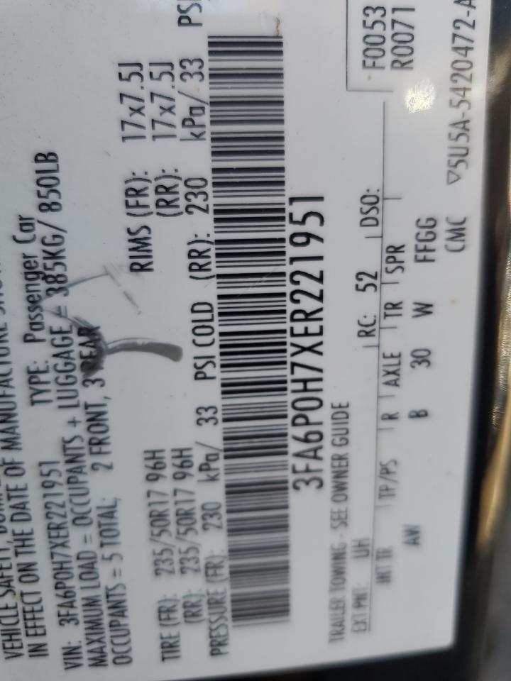 2014 Ford Fusion Se VIN: 3FA6P0H7XER221951 Lot: 86599185