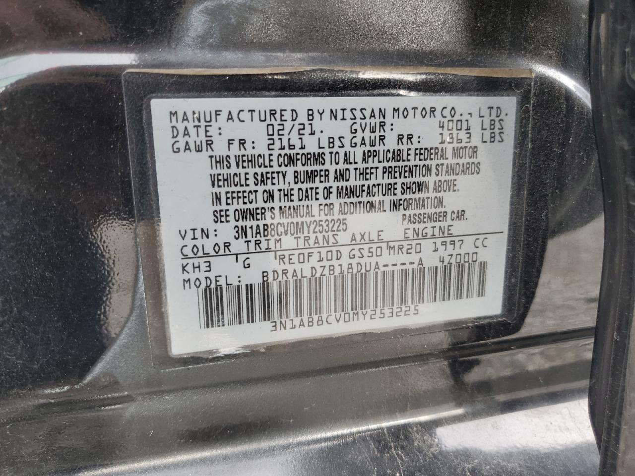 2021 Nissan Sentra Sv VIN: 3N1AB8CV0MY253225 Lot: 84352815