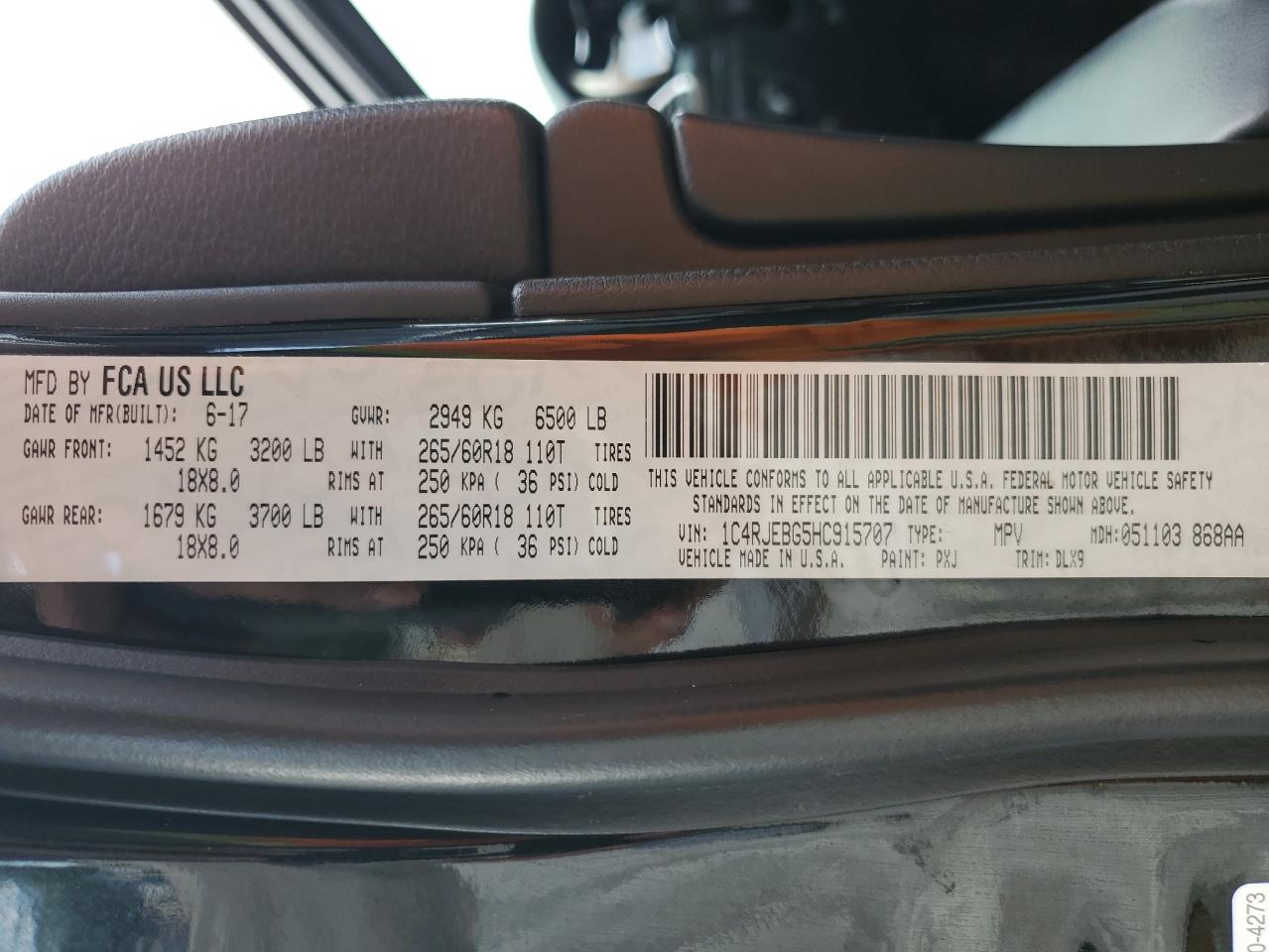 2017 Jeep Grand Cherokee Limited VIN: 1C4RJEBG5HC915707 Lot: 82232045