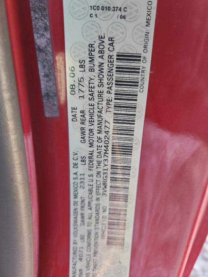 2007 Volkswagen New Beetle Convertible Option Package 1 VIN: 3VWRG31Y37M402477 Lot: 90337265