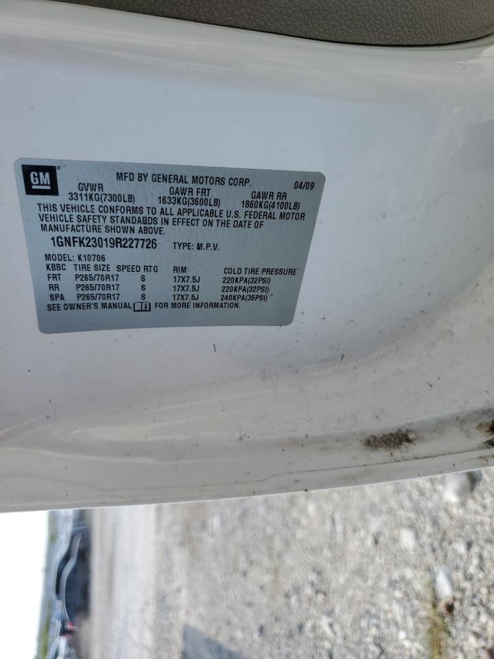 2009 Chevrolet Tahoe K1500 Lt VIN: 1GNFK23019R227726 Lot: 82333865