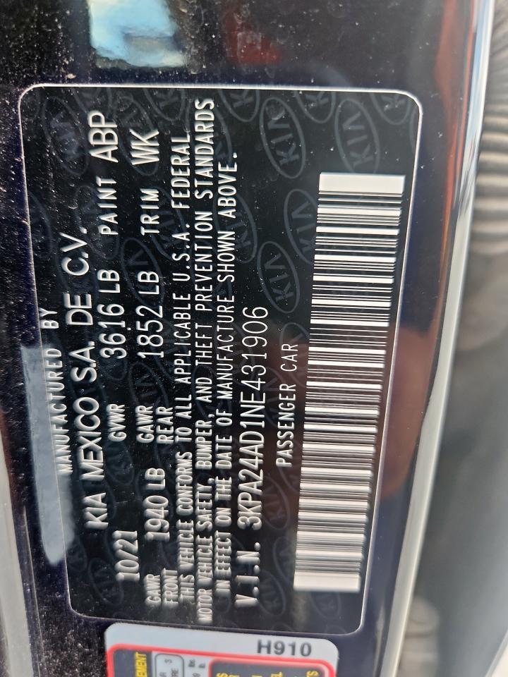 2022 Kia Rio Lx VIN: 3KPA24AD1NE431906 Lot: 82332245