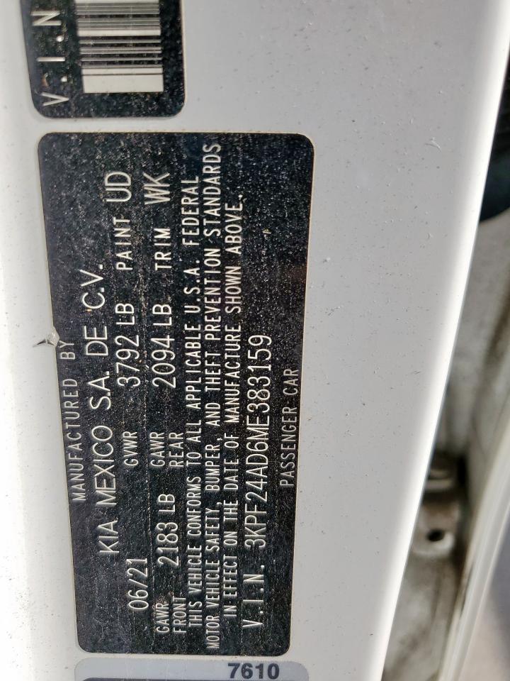 2021 Kia Forte Fe VIN: 3KPF24AD6ME383159 Lot: 85183775