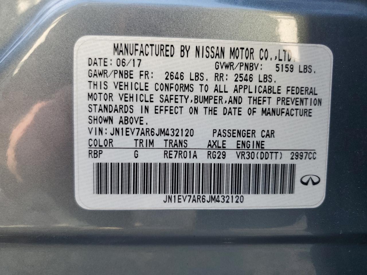 2018 Infiniti Q50 Luxe VIN: JN1EV7AR6JM432120 Lot: 85276905