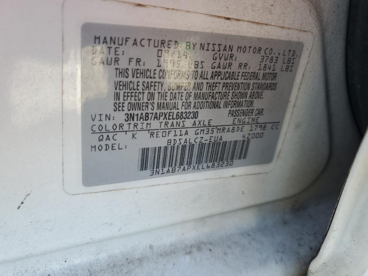 2014 Nissan Sentra S VIN: 3N1AB7APXEL683230 Lot: 82005855