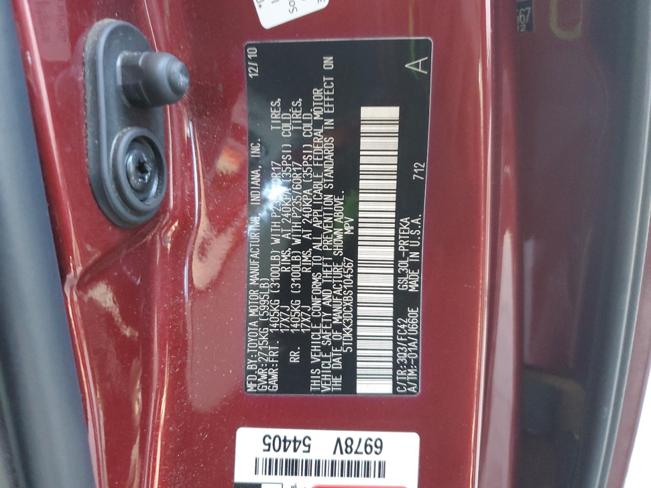 2011 Toyota Sienna Le VIN: 5TDKK3DCXBS104567 Lot: 86263145