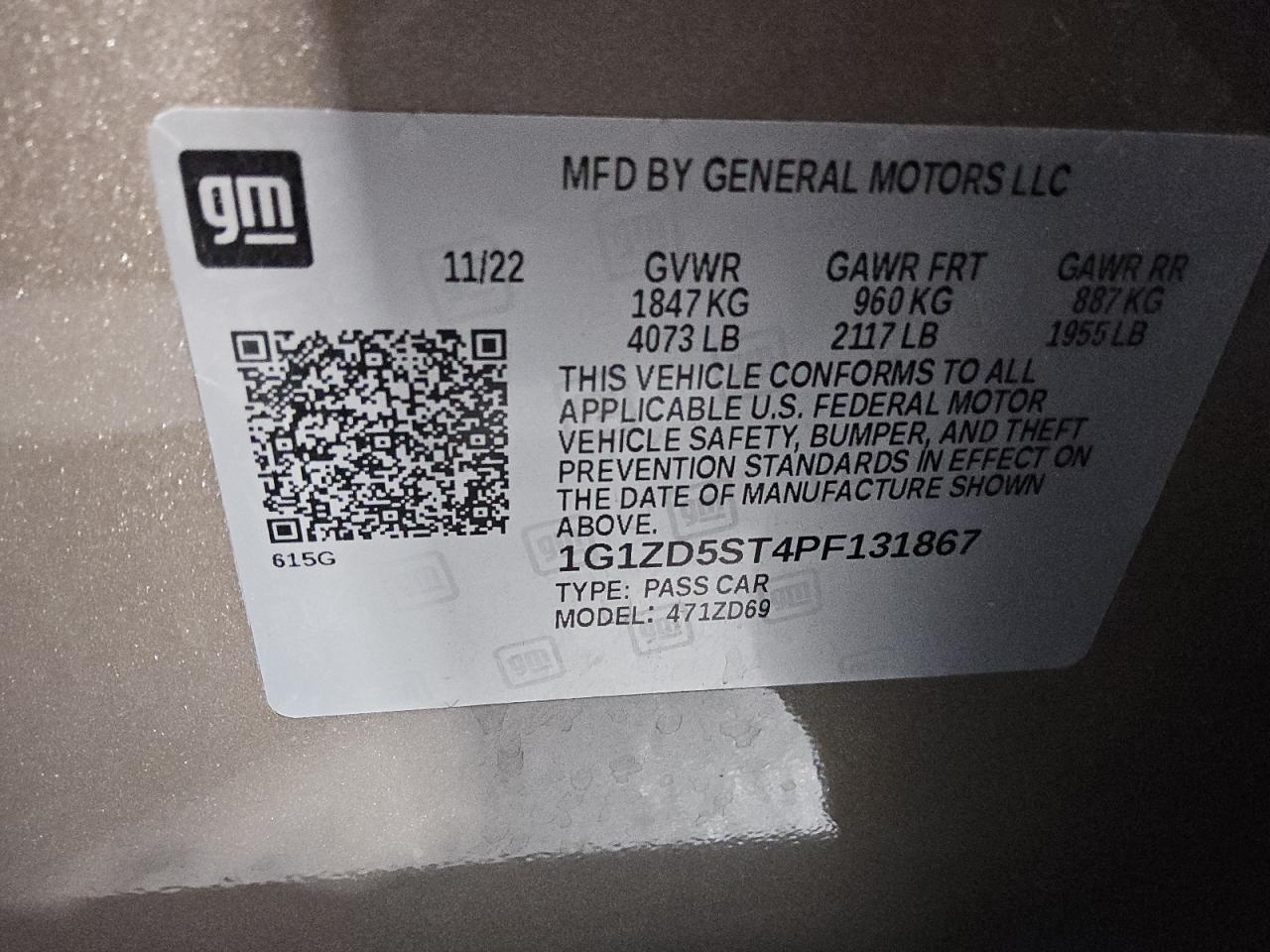 2023 Chevrolet Malibu Lt VIN: 1G1ZD5ST4PF131867 Lot: 84641945