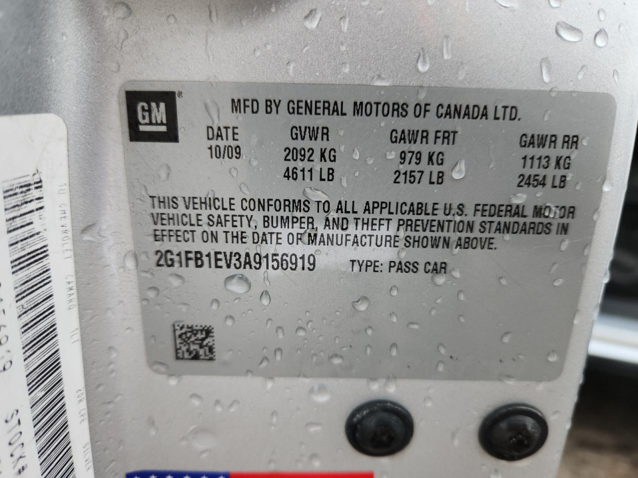 2010 Chevrolet Camaro Lt VIN: 2G1FB1EV3A9156919 Lot: 89561405