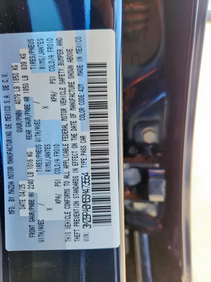 2025 Mazda 3 Select Sport VIN: 3MZBPABM6SM473554 Lot: 90287385