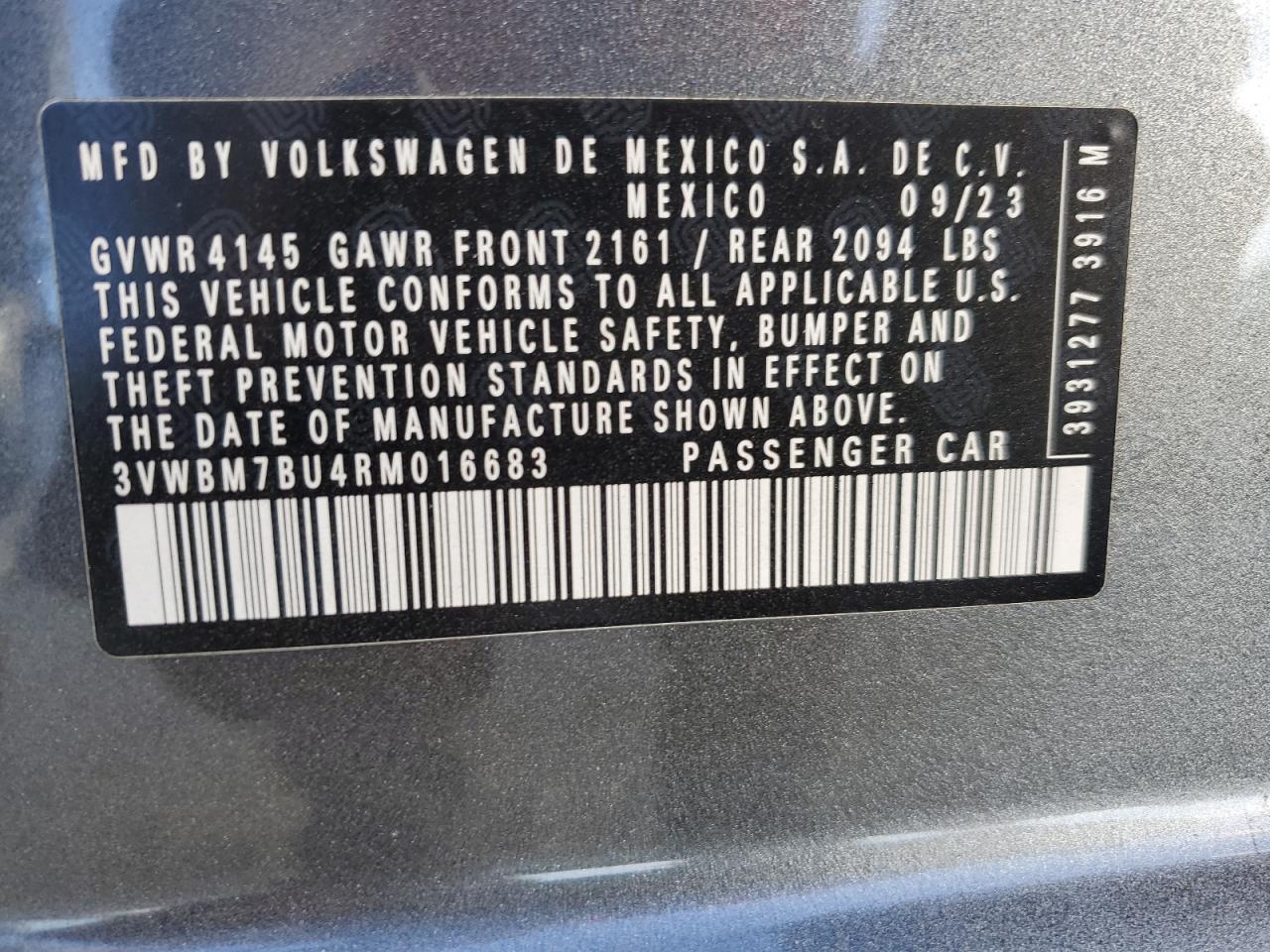 2024 Volkswagen Jetta Sport VIN: 3VWBM7BU4RM016683 Lot: 85942625