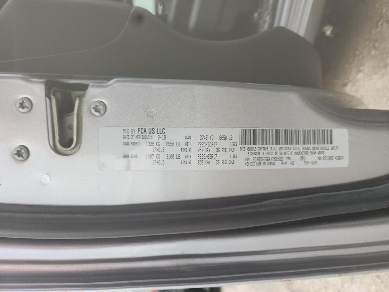 2019 Dodge Grand Caravan Gt VIN: 2C4RDGEG6KR768522 Lot: 86078145