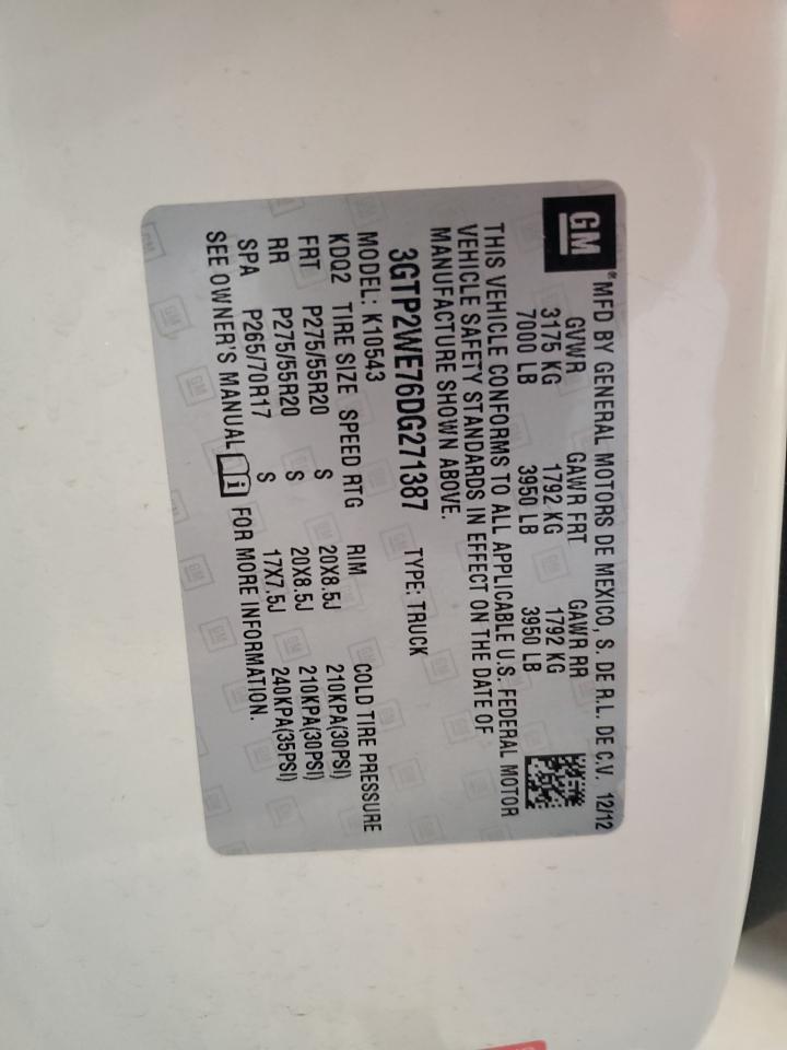 2013 GMC Sierra K1500 Slt VIN: 3GTP2WE76DG271387 Lot: 81910245